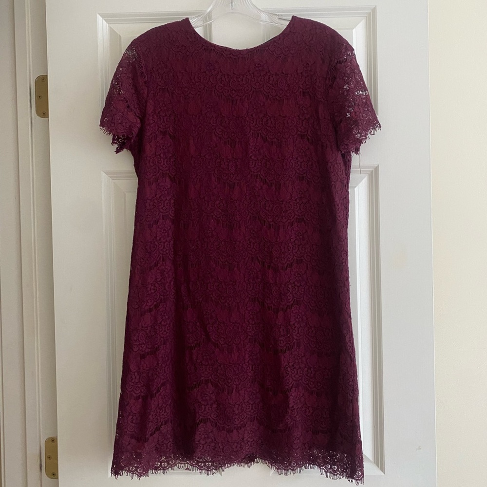 Lulus “Take Me to Brunch” Burgundy Lace Shift Dress